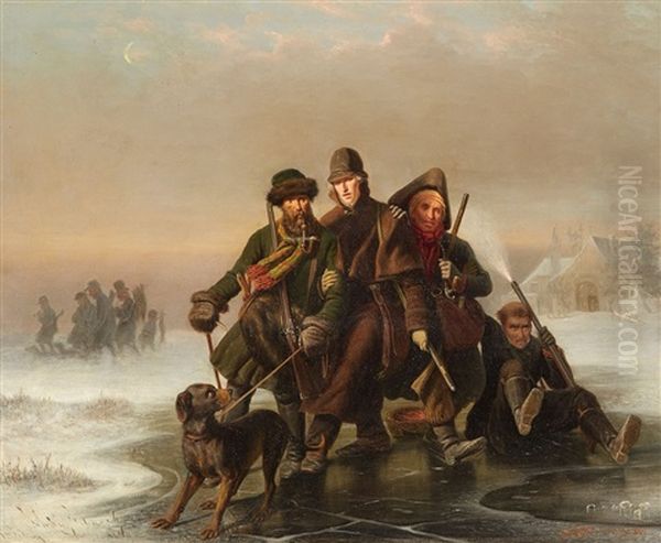 The Hazardous Crossing Oil Painting by Ludwig Erdmann