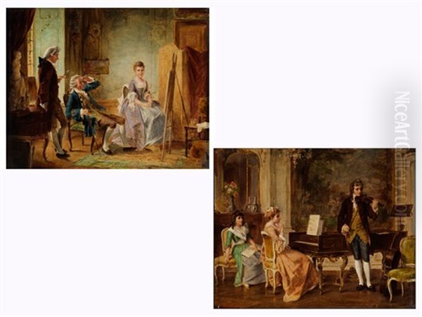 Malerei (+ Musik; Pair) Oil Painting by Otto Erdmann