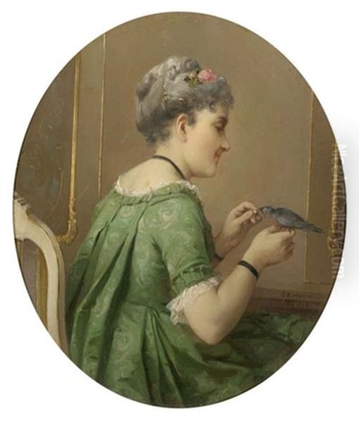 Feeding The Bird Oil Painting by Otto Erdmann