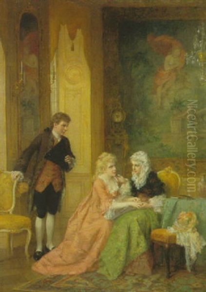 Junges Madchen Und Ihr Kavalier Bei Der Mutter Im Rokokosalon Oil Painting by Otto Erdmann