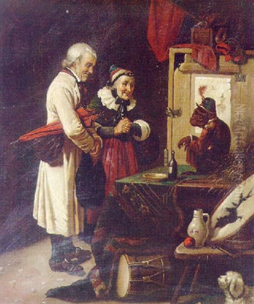 A Visit To The Strolling Actor's Cottage Oil Painting by Otto Erdmann