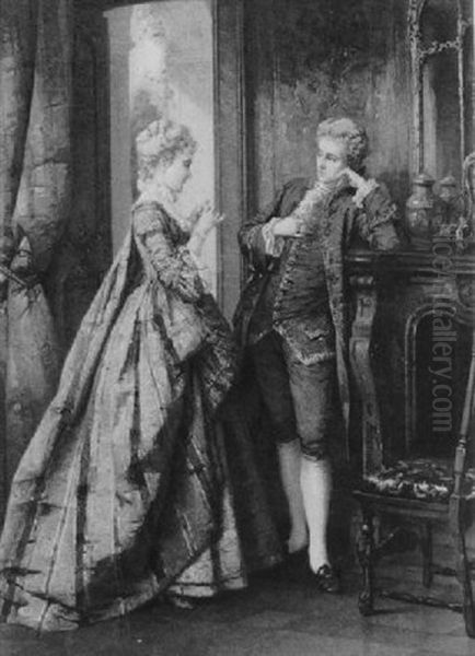 Liebesszene In Rokokointerieur Oil Painting by Otto Erdmann