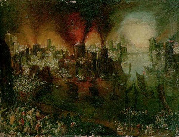 Aeneas Rescuing His Father From The Sack Of Troy Oil Painting by Engelbert Ergo