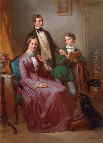 Familienbildnis - Adolph Burk, Dessen Gattin Louise Amalie Und Deren Sohn Hermann Christian Oil Painting by Georg Friedrich Erhardt