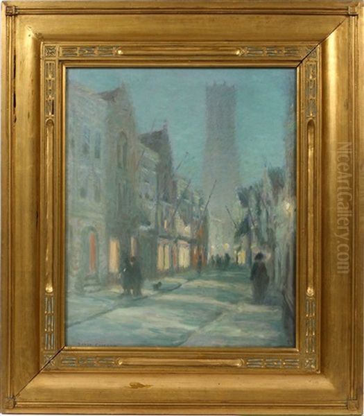Evening Street Scene In The Snow Oil Painting by David Ericson