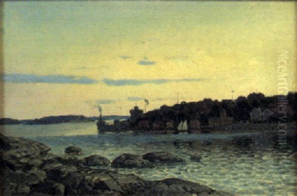 Utsikt Mot Skargardssamhalle Pa Vastkusten Oil Painting by Johan Ericson