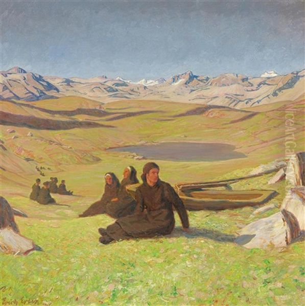Sonntag Im Engadin Oil Painting by Erich Erler-Samedan