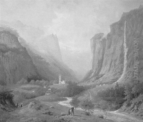 Schaubachtal Mit Bachlauf Und Wasserfall Oil Painting by Emil Von Ernst