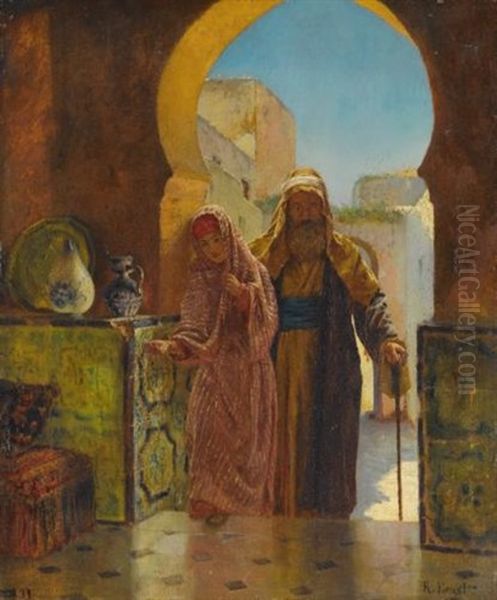 A Helping Hand Oil Painting by Rudolf Ernst