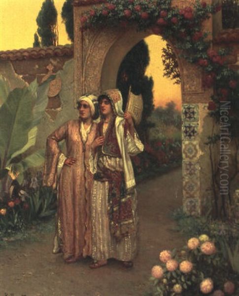 Deux Amies Dans Un Jardin Fleuri Oil Painting by Rudolf Ernst