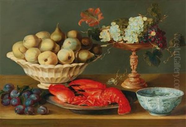 Still Life With A Lobster Oil Painting by Jacob Foppens Van Es: