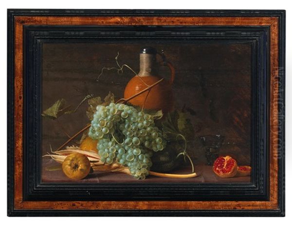 Still Life Of Fruit With A Stoneware Jug Oil Painting by Jacob Foppens Van Es: