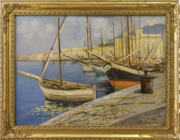 Barche Nel Porto Oil Painting by Gaetano Esposito
