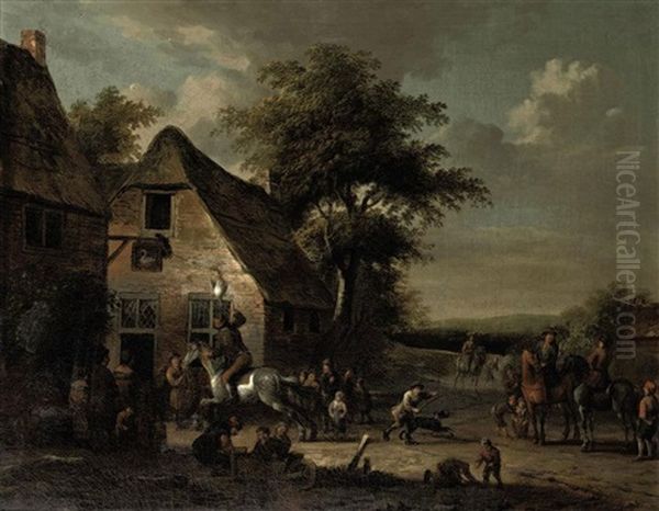A Town View With Figures Conversing And Playing The Game Of Gaasgouwe Oil Painting by Cornelisz van Essen