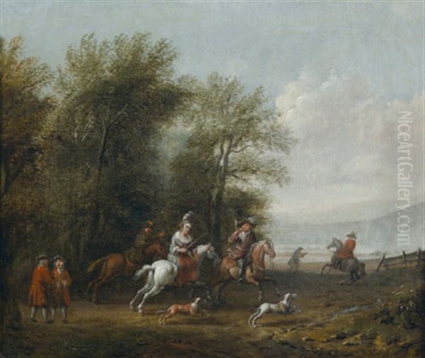 Jager Beim Aufbruch Zur Parforcejagd (+ Rastende Jager Und Reiter Vor Dem Wirtshaus; Pair) Oil Painting by Cornelisz van Essen
