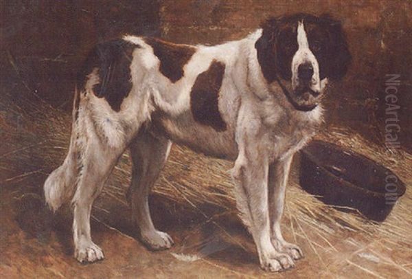 A Newfoundland In A Stable Oil Painting by Johannes Cornelis van Essen