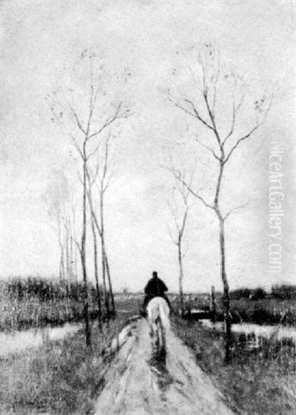 A Landscape With Horse And Rider Oil Painting by Johannes Cornelis van Essen