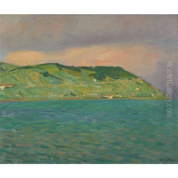 Lac De Geneve A Lully (vue Du Lavaux) Oil Painting by David Estoppey