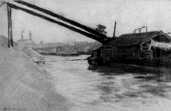 Fabrik An Einem Flus Oil Painting by David Estoppey