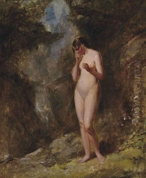 Standing Female Nude In A Landscape Oil Painting by William Etty