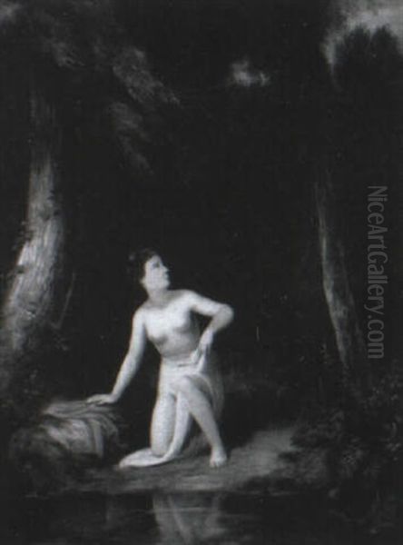 A Female Bather At A Forest Pool Oil Painting by William Etty