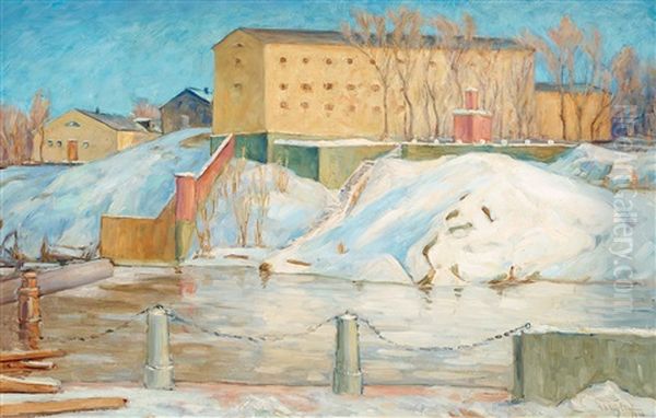 Stockholmsbatteriet, Vinter (view Of Skeppsholmen, Winter) Oil Painting by Prince Eugen Of Sweden