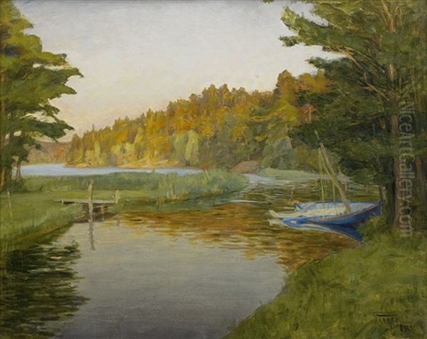 Landskap Med Strandad Segelbat Oil Painting by Prince Eugen Of Sweden