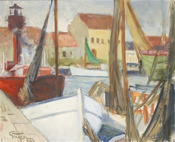 Fiskebatar - Motiv Fran Hamnen I Simrishamn Oil Painting by Prince Eugen Of Sweden