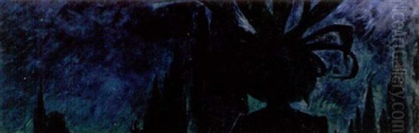 Nattbild, Janurna Och Tujor Mot Stjarnhimmel Oil Painting by Prince Eugen Of Sweden