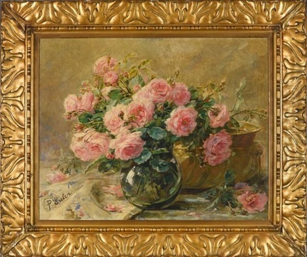 Bouquet De Roses Et Bassin Oil Painting by Pierre Nicolas Euler