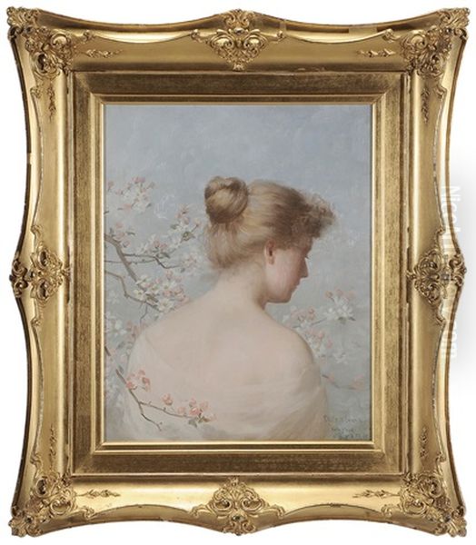 Beauty Among The Cherry Blossoms, 1893 Oil Painting by De Scott Evans