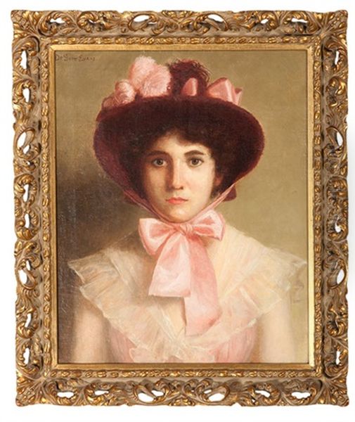 Portrait Of A Woman In Pink Oil Painting by De Scott Evans