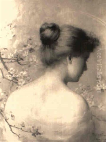 Portrait Of Beauty In Spring Oil Painting by De Scott Evans