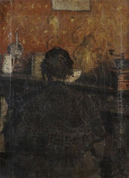 Femme Vue De Dos Pres De La Cheminee Oil Painting by Henri Evenepoel