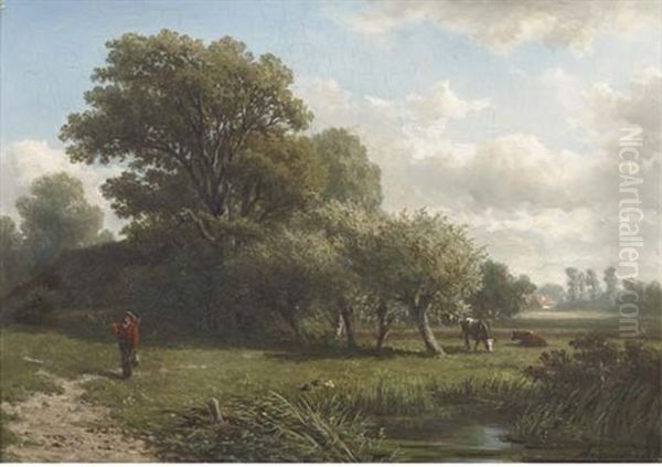 A Traveller In A Wooded Summer Landscape Oil Painting by Adrianus van Everdingen