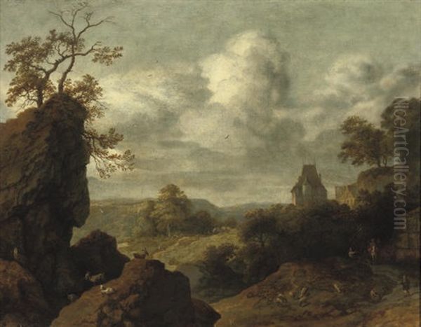 A Rocky Landscape With Figures On A Track Oil Painting by Allaert van Everdingen