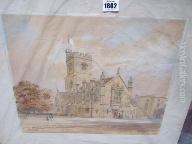 A Preliminary Sketch For St Barnabus Church Oil Painting by Arthur Ashpitel
