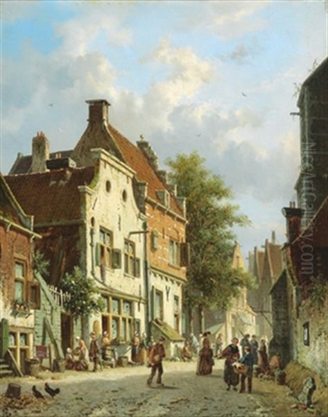 Geschaftiges Treiben In Einer Hollandischen Stadt Oil Painting by Adrianus Eversen