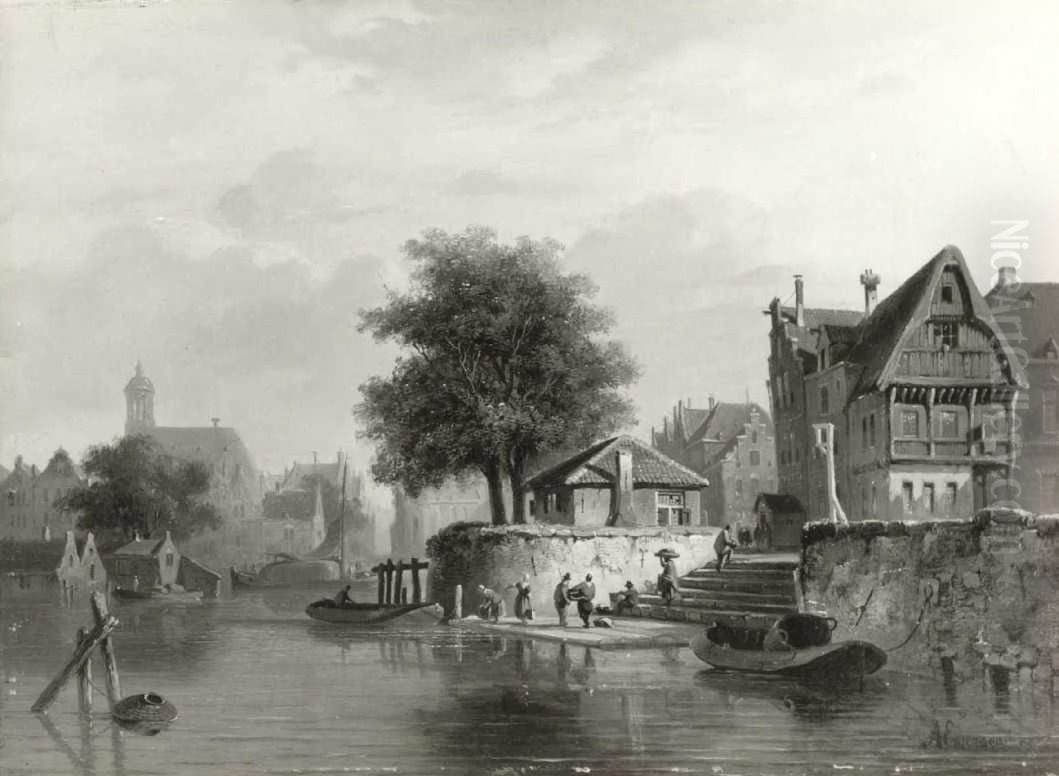 Stadsgezicht Oil Painting by Adrianus Eversen