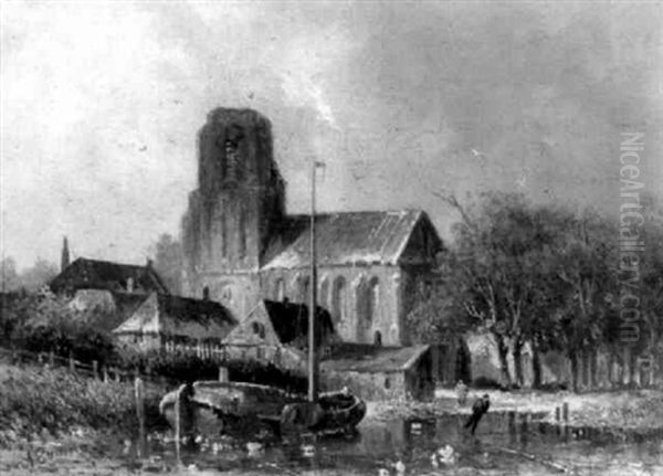 Winters Dorpsgezicht Oil Painting by Adrianus Eversen