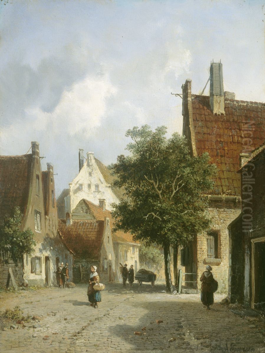 Amsterdam Street Scene Oil Painting by Adrianus Eversen