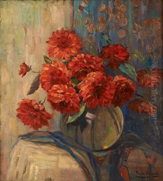 Vase Fleuri De Dahlias Oil Painting by Paula Evrard