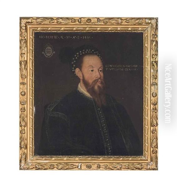Portrait Of Richard Bertie In An Embroidered Doublet And Plumed Hat Oil Painting by Hans Eworth