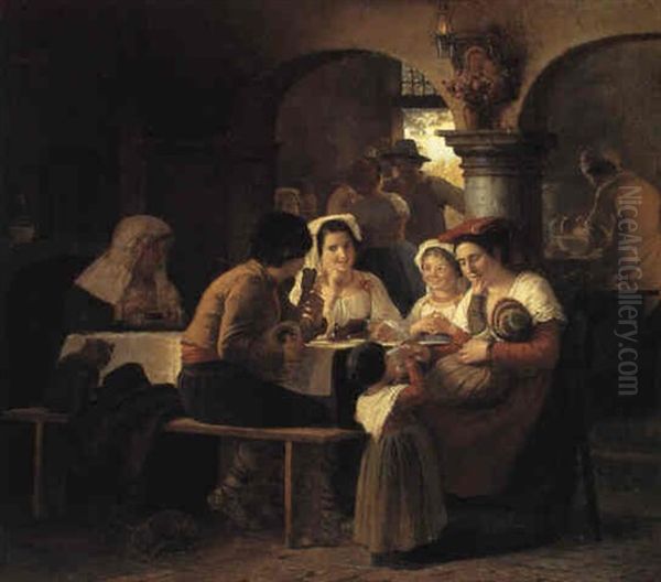 Scene I Et Osteri Oil Painting by Johann Julius Exner