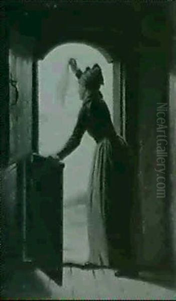 Fanopige Vinker Farvel I Dorabning Oil Painting by Johann Julius Exner