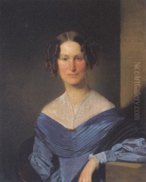 Bildnis Einer Dame In Blauem Kleid Oil Painting by Franz Eybl