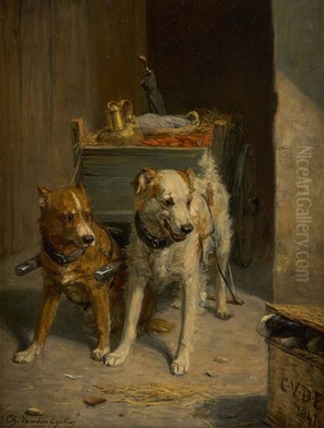 Le Chariot De Chiens Attele Oil Painting by Charles van den Eycken