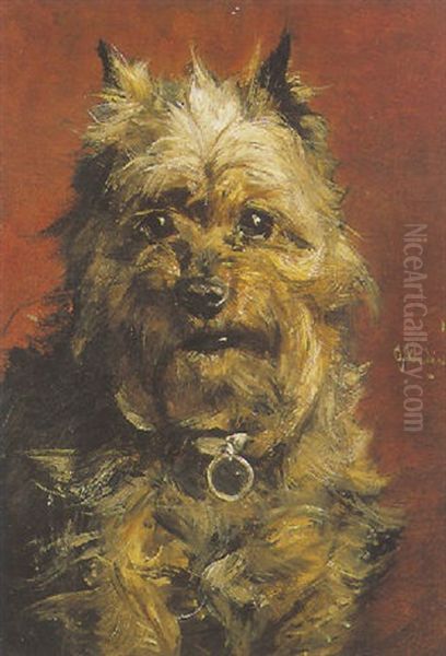 A Dog Oil Painting by Charles van den Eycken