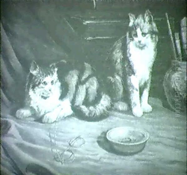 To Katte Pa Et Bord Oil Painting by Charles van den Eycken