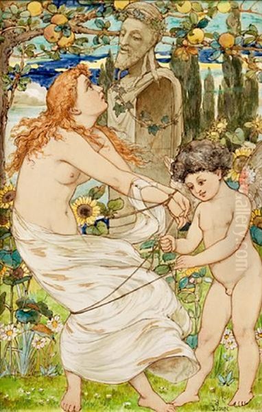 Fantasy Scene In Lavish Garden Setting Oil Painting by John Eyre